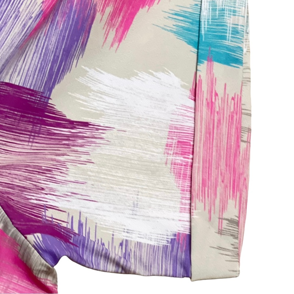 Zink London Multicolor Abstract Crop V-Neck Button-Up Blouse Women’s Size XS - Picture 6 of 10